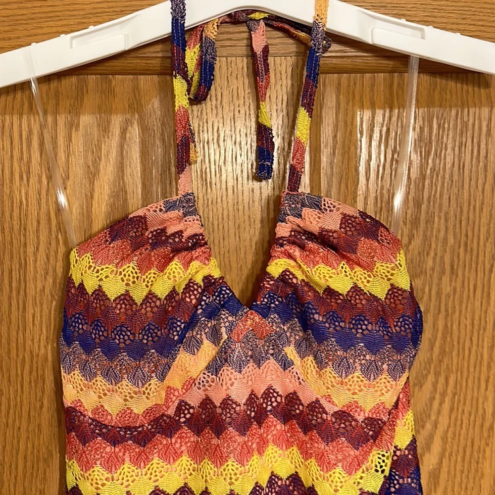 Wild fable Multicolored Crocheted fully lined halter slip midi dress corset back - Picture 4 of 9